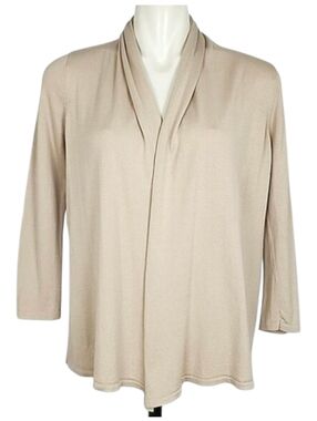 August Silk Women's Cream Silk Blend Open Front Cardigan 3/4 Sleeves Size Medium